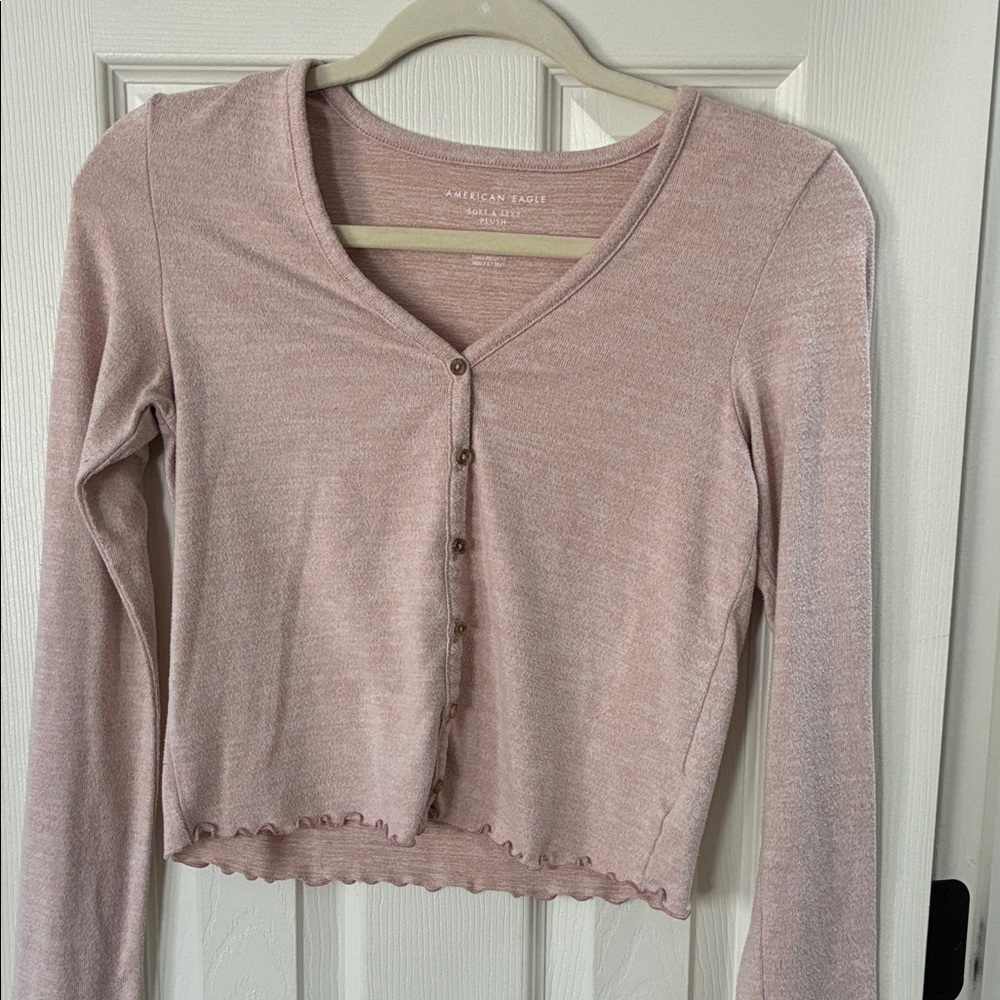 Blush Pink Super Cozy Cropped Button Up Lounge Top